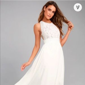 Lulu’s Forever and Always White Lace Maxi Dress
